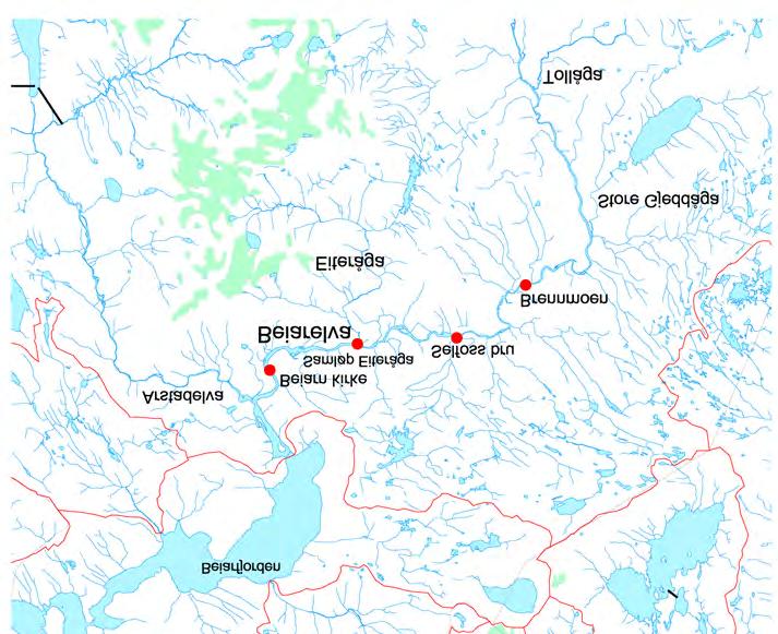 Simlebreen Figur 2. Kart over Beiarvassdraget og de nærmeste nabovassdragene.