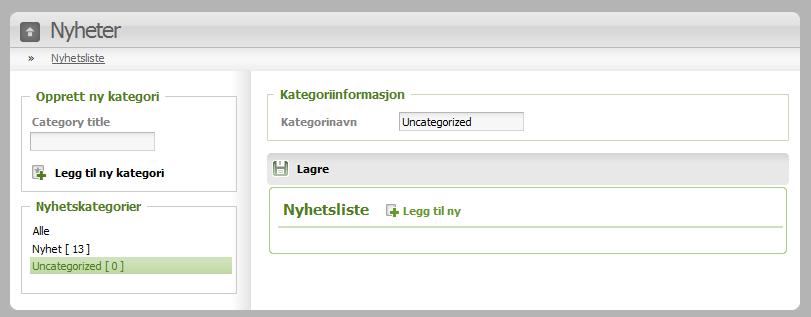 3.4 Hvordan lage en nyhetskategori. Vi er fortsatt under Tillegg og Nyheter.