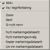 Menyer I trestrukturen finnes det høyreklikk-menyer på de tre nederste nivåene. Alle har menypunktene Aktiv Gjør noden aktiv/passiv for opptegning av markeringene.