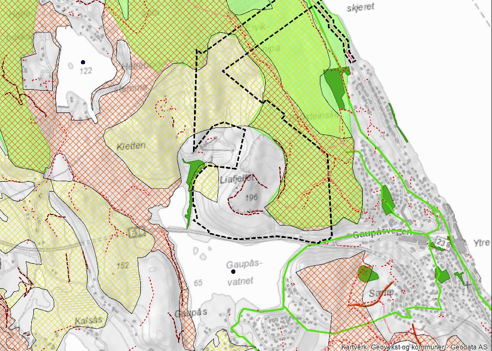 Kartet under gir en oversikt over turveier / stier, områder med brukerinteresser for friluftsliv jamfør Grønt Atlas, områder vist som grøntstruktur i kommuneplanens arealdel, grønne korridorer jamfør