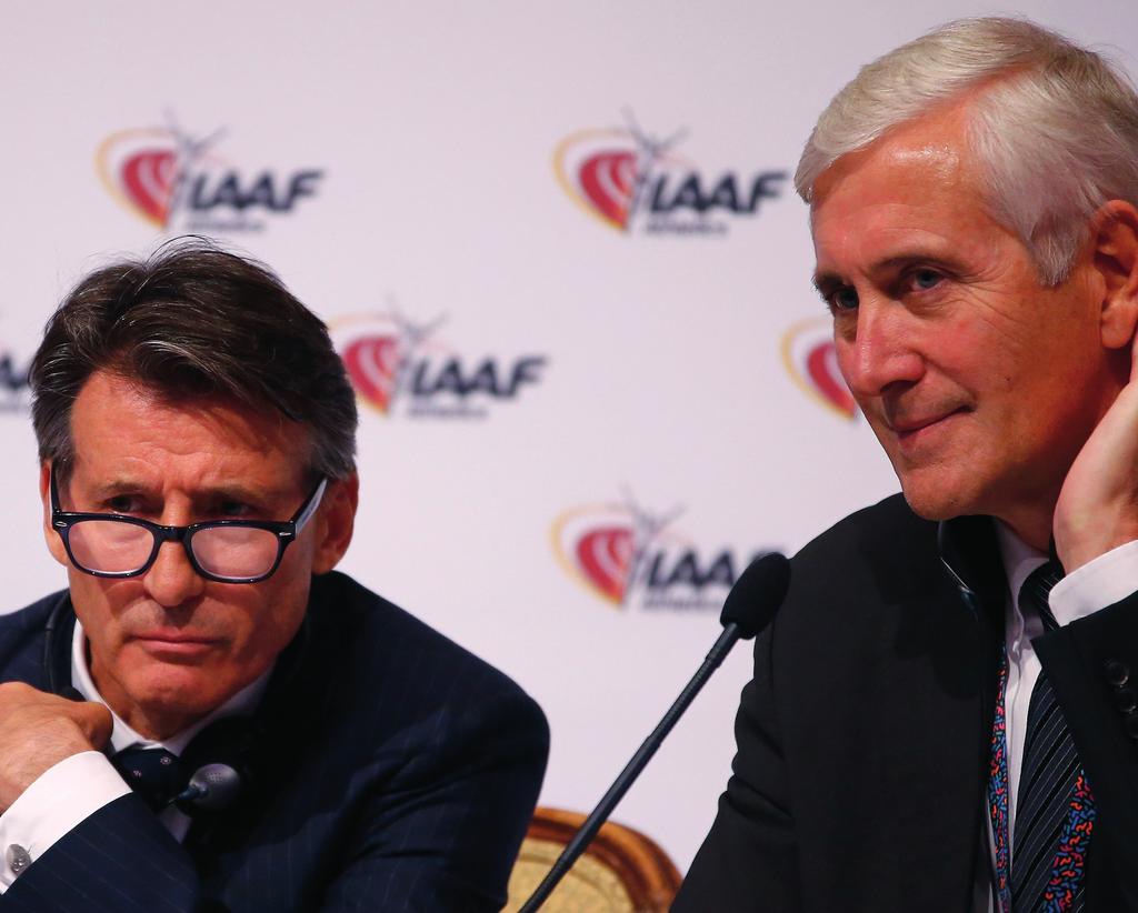 IAAF-KOMITÉ: Spesialrådgiver Rune Andersen under en pressekonferanse med lederen for Det internasjonale friidrettsforbundet (IAAF), Sebastian