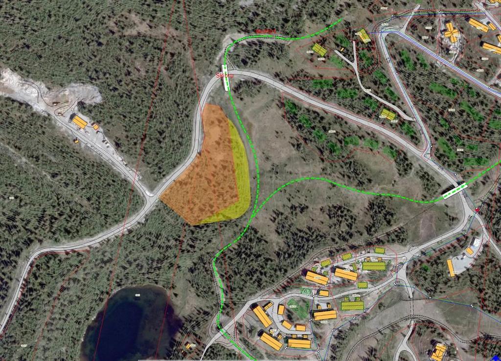 Forslått utvidelse av byggeområdet er indikert med gul farge i kartet under.