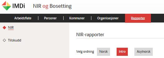 Lage rapporter i NIR Du kan åpne alle rapporter fra hovedmenyen øverst ved å klikke på Rapporter.