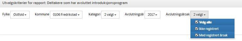 RAPPORTEN «DELTAKERE SOM HAR AVSLUTTET INTRODUKSJONSPROGRAM» Er alle tiltak i introduksjonsprogram for deltakere som har avsluttet i løpet av 2017 registrert?