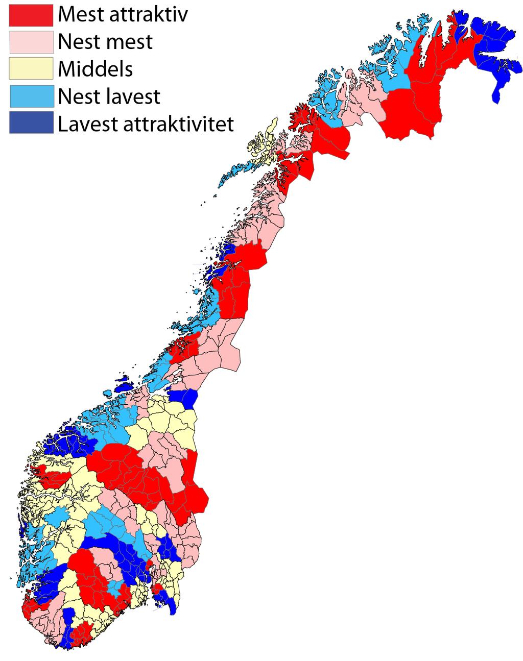 Mest attraktive regioner samlet 2008-2013: 1 Hitra/Frøya 2 Øvre Romerike 3 Kongsberg/Numedal 4