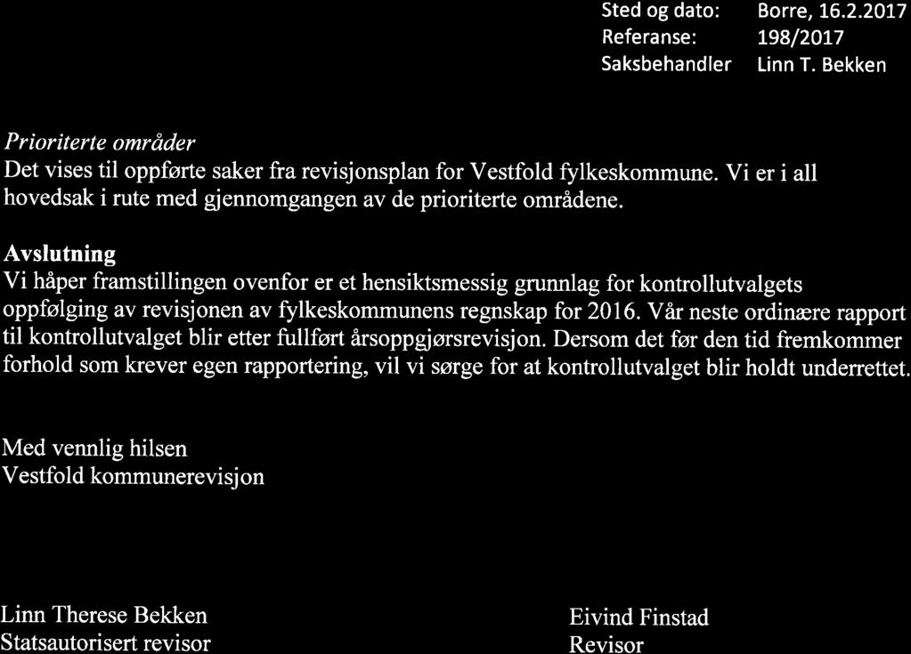 8/17 Rapport løpende regnskapsrevisjon - Vestfold fylkeskommune - 17/00080-3 Rapport