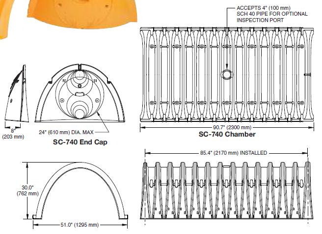 Mulighet for 100mm inspeksjonsrør 203mm Maks innløp 610mm 2300mm 2170mm installert 762mm 1295mm Dekke (asfalt, belegningsstein etc.