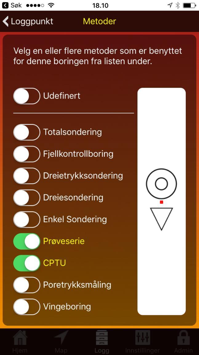 Velg hvilke bor metoder som skal utføres for det nye bro hullet Det blir etablert et logg punkt for