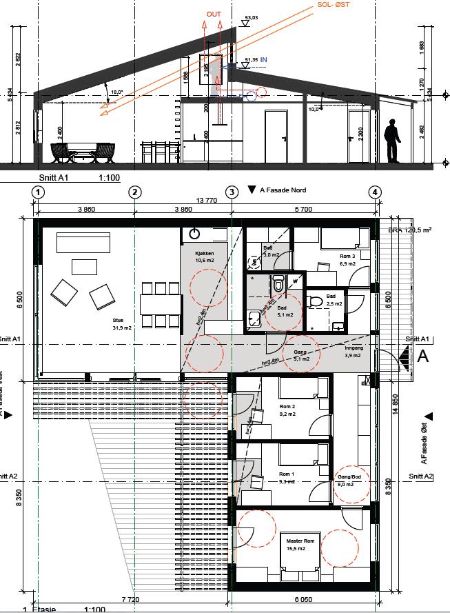 personer per bolig normalt. BRA per bolig er på 120 m 2 hvilket gjør at total BTA er ca. 800 m 2 for alle boligene.