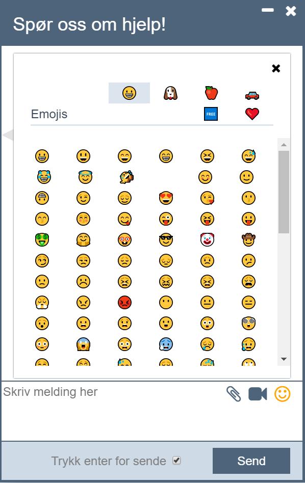 Figur 2.22 Viser hvordan smilier ser ut fra kundens side Som vi ser har begge sidene et smilie ikon enten i eller over input feltet.