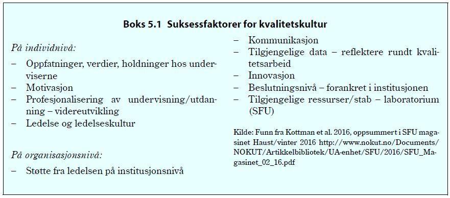 80, heter det: «Organisasjonskulturer som fremmer kvalitet kjennetegnes av en kultur der medlemmene deler et felles sett av verdier, oppfatninger og forventinger, og føler en forpliktelse til å