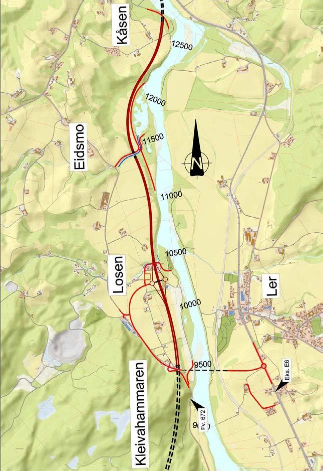 E6 Ulsberg Melhus Detaljregulering for delstrekning E6 Røskaft Skjerdingstad Planbeskrivelse Fossvegen rettes ut, legges i tilnærmet samme trase som eks. E6 og får GS-veg.