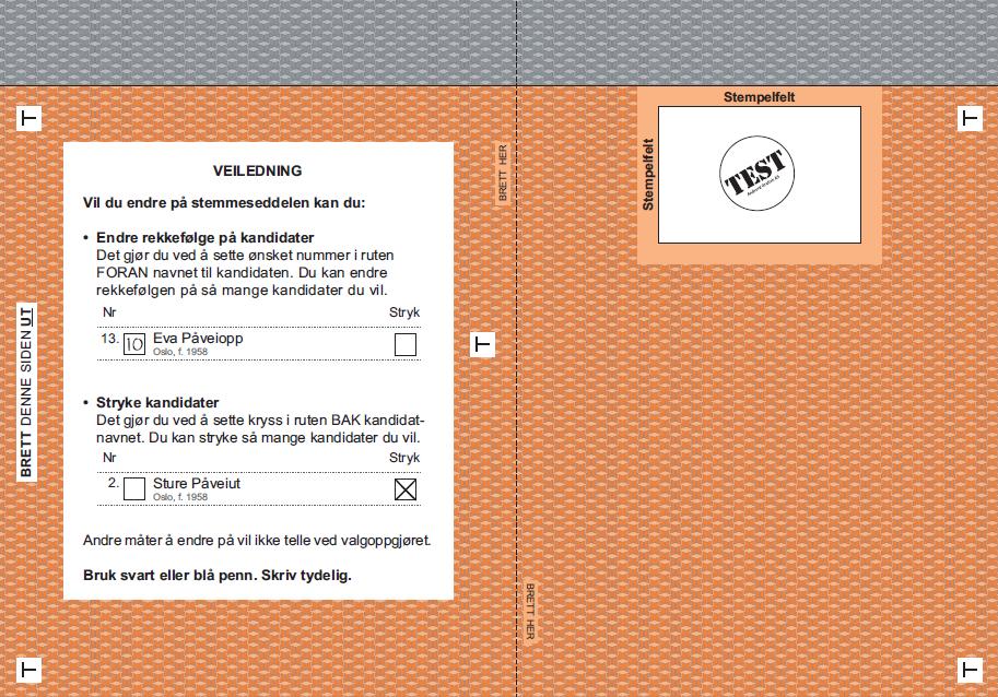 Stemmeseddel til stortingsvalget Viktige prinsipper Hemmelig