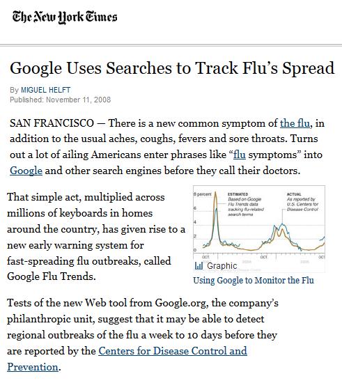 Google Flu Trends Tests of the new Web tool from Google.