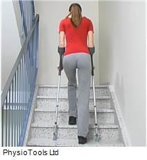 Opp trapper: Ta e steg opp med det uopererte benet mens du stø er deg l krykkene.