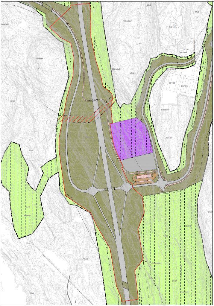 Figur 3. Utsnitt fra gjeldende plankart for vertikalnivå 2, på grunnen, vedtatt 10.6.2014.