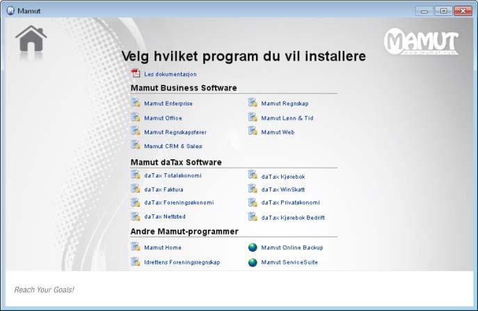 Velg hvilket program du vil installere: Velg program i henhold til din lisens.