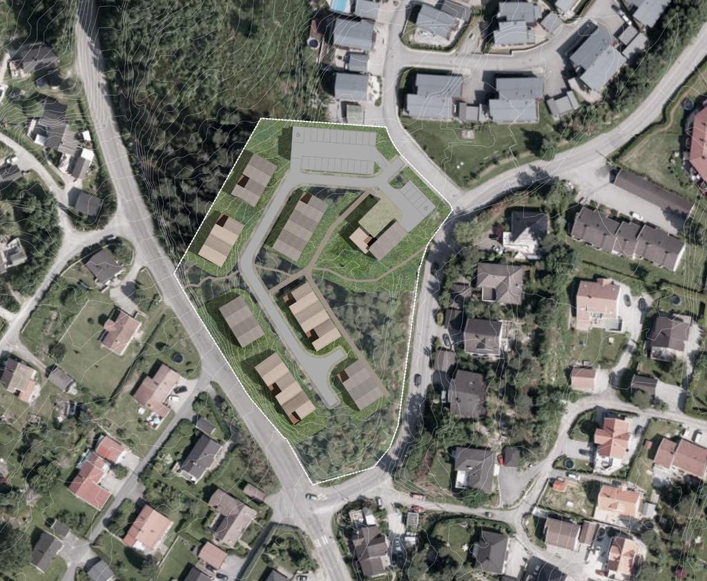 Illustrasjonsskisse; Situasjonsplan ny bebyggelse 2. BAKGRUNN Kommunens eiendom i Ullerud terrasse 2 ble regulert til kirke i 2006.