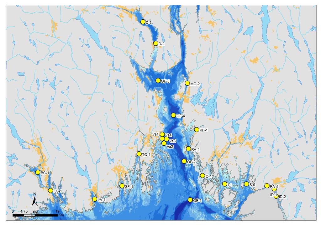 Sensordata fra Ferrybox er i 2016 samlet inn fra 4 meters dyp i området fra svenskegrensen og inn til Drøbak.