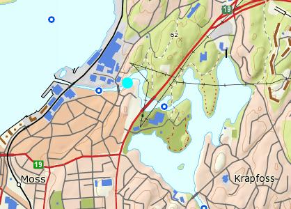 Figur 18. Mosseelva. Lyseblå prikk viser plassering av målestasjon.