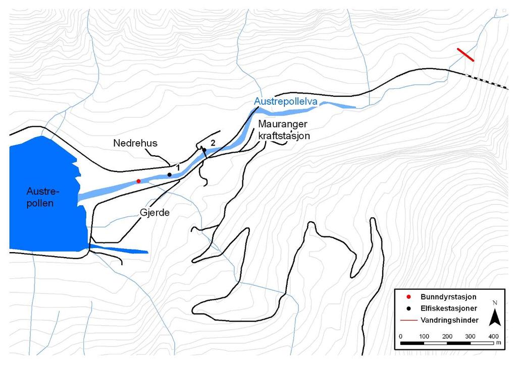 9. Austrepollelva 9.1 Beskrivelse av vassdraget Austrepollelva (NVE vassdragsnr. 46.32Z) renner ut i Austrepollen i Hardangerfjorden og har sitt utspring fra fjellområdene ved Folgefonna.