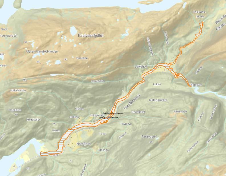 3.6 Laksåga-Nordfjord Det ble gjennomført en drivtelling fra vandringshinder i Klipfossen i hovedelva og ned til møte med sjøvann (figur 8).