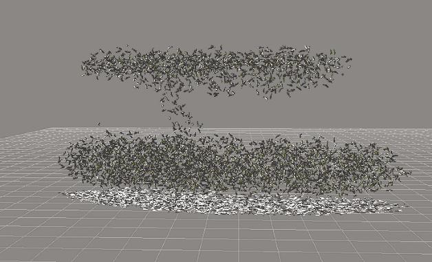 KAPITTEL 5 AKTUELLE TEMA HAVETS RESSURSER OG MILJØ 25 195 Figur 5.5.5 Simulert stimatferd hos sild i gytefasen. Figuren er laget av Rune Vabø. Simulated school dynamics of herring during spawning.