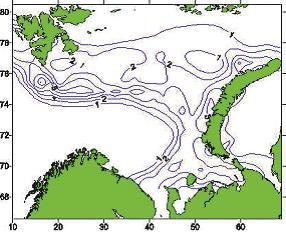 Isfronten i Barentshavet kan imidlertid variere med flere hundre kilometer fra år til år, noe som kan gi store variasjoner i tilgangen på mat.