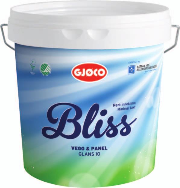 Bliss 10, til vegg, panel og list - 2.7L Helsevennlig, silkematt interiørmaling for vegger i tørre rom. Fri for løsemidler og skadelig avdamping.