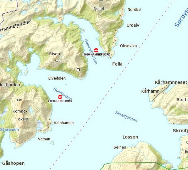 Nærmeste akvakulturlokalitet er 13996 Hamnefjord