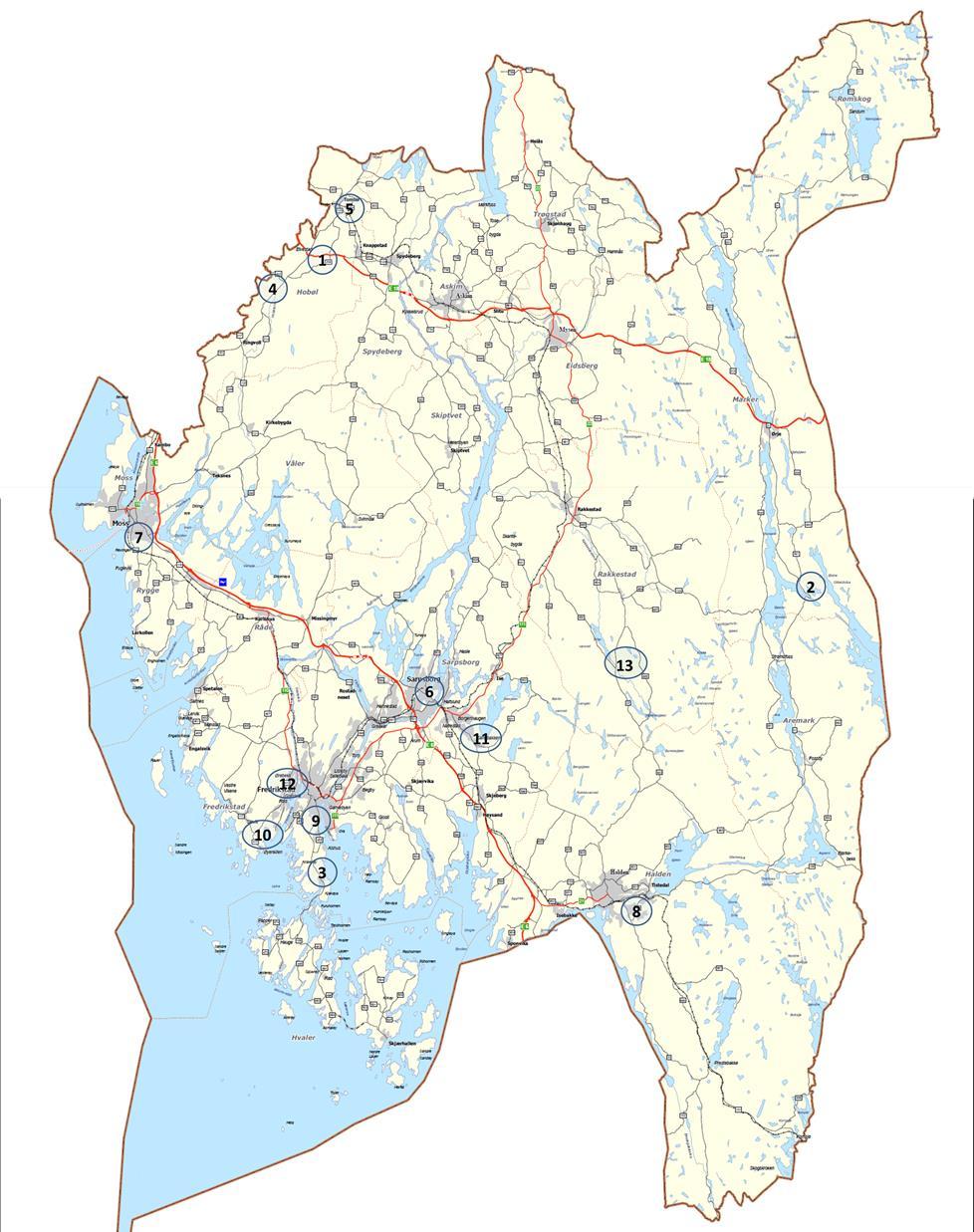 Regional transportplan for Østfold mot 2050 Kartreferanse til prosjekter i