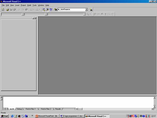 Å lage programmer i C++ side 4 av 21 1.3. Trinnene i Visual Studio versjon 6 Etter oppstart kommer dette bilde opp.