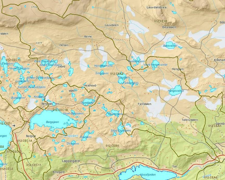 Figur 6. Markslagskart for nedbørfeltet til Heståne. Dagens forurensingsbelastning og vannkvalitet Ut fra telling av hytter på kart er ca 160 eksisterende hytter i nedbørfeltet til Heståne.