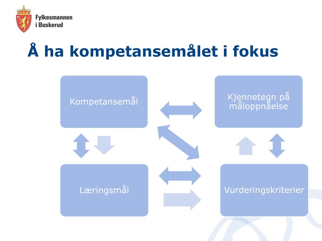 Dette er ikke en forskningsbasert eller verifisert modell, men kan den kan kanskje likevel vise forholdet mellom ulike begreper i undervisningen. Grunnlaget for all undervisning er kompetansemålene.