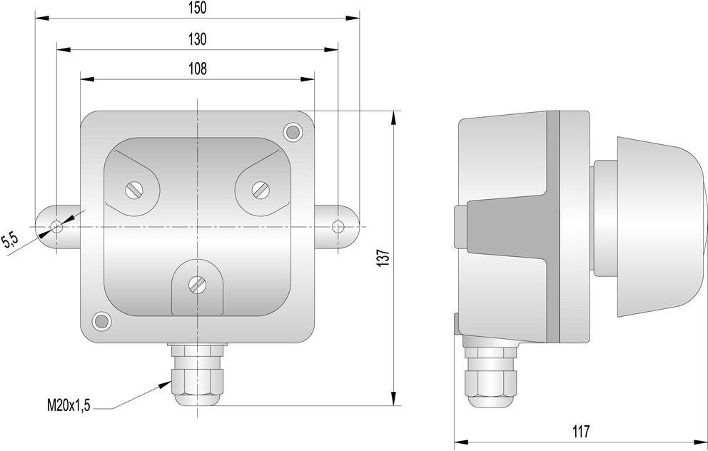 polikarbonat, sort RAL 9005 Montering Vegg eller tak 0,5 kg Kapslingsgrad IP 66 Lydnivå 90 db Driftstemperatur -20 C til +40 C Ringespenning 32 V AC - 75 V AC Branch exchange voltage 0 V DC - 63 V DC