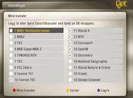 Ta kontroll over tv-kvelden! Mine kanaler For å få rask tilgang til dine favorittkanaler, kan du lage en egen liste som kun viser dine favorittkanaler. 1 Trykk på Get guide på fjernkontrollen.