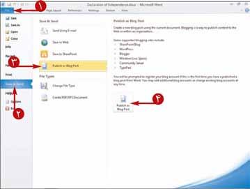 Save & Send را کلیک کنید. Publish as Blog Post را کلیک نمایید. Publish to blog را انتخاب نمایید. Word ی ک س ند جدید را برای ارس ال آیتمهای وبالگ آماده میکند.