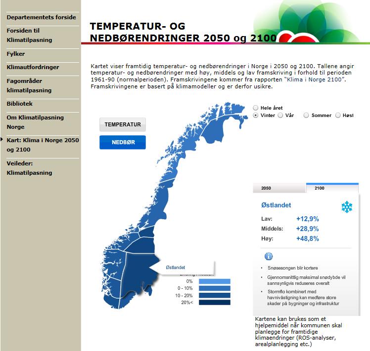 Kart: Klima i Norge 2050 og 2100 Temperatur (5