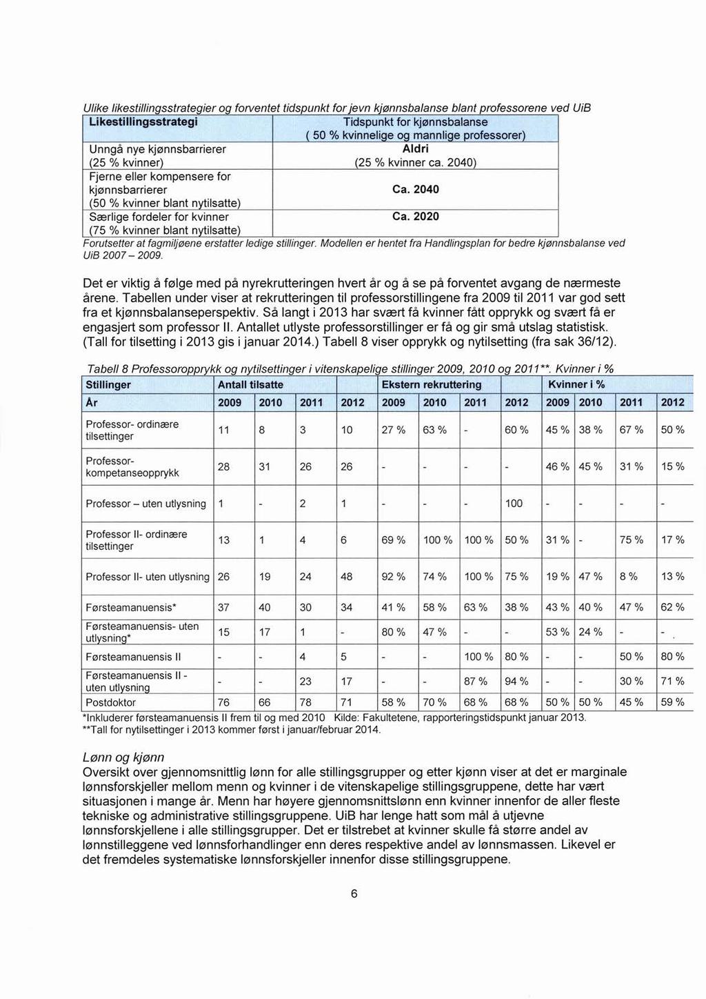 Ulike likestillingsstrategier og forventet tidspunkt for jevn kjønnsbalanse blant professorene ved UrE3 Likestillingsstrategi Tidspunkt for kjønnsbalanse ( 50 % kvinnelige o mannli e professorer)