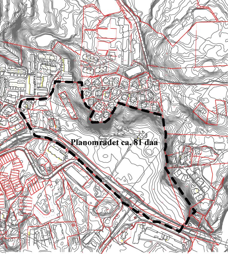 5 Forslag til planavgrensning Planområdet inkluderer Steinsvikvegen og tilgrensende boligområde i nord for vurdering av trafikale forhold og tilkomst.