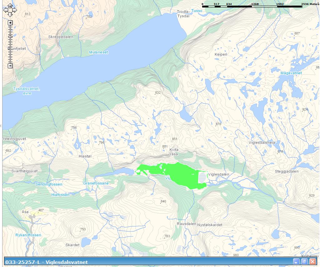 Viglesdalsvatnet (033-25257-L) Overvåkingsdata mm: God (påvirkningsanalyse, ph: svært god) Liten grad Sur