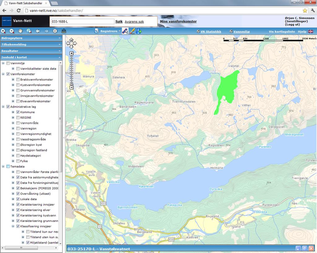 Vasstølsvatnet (033-25170-L) Overvåkingsdata mm: Merknader: God (påvirkningsanalyse, ph: