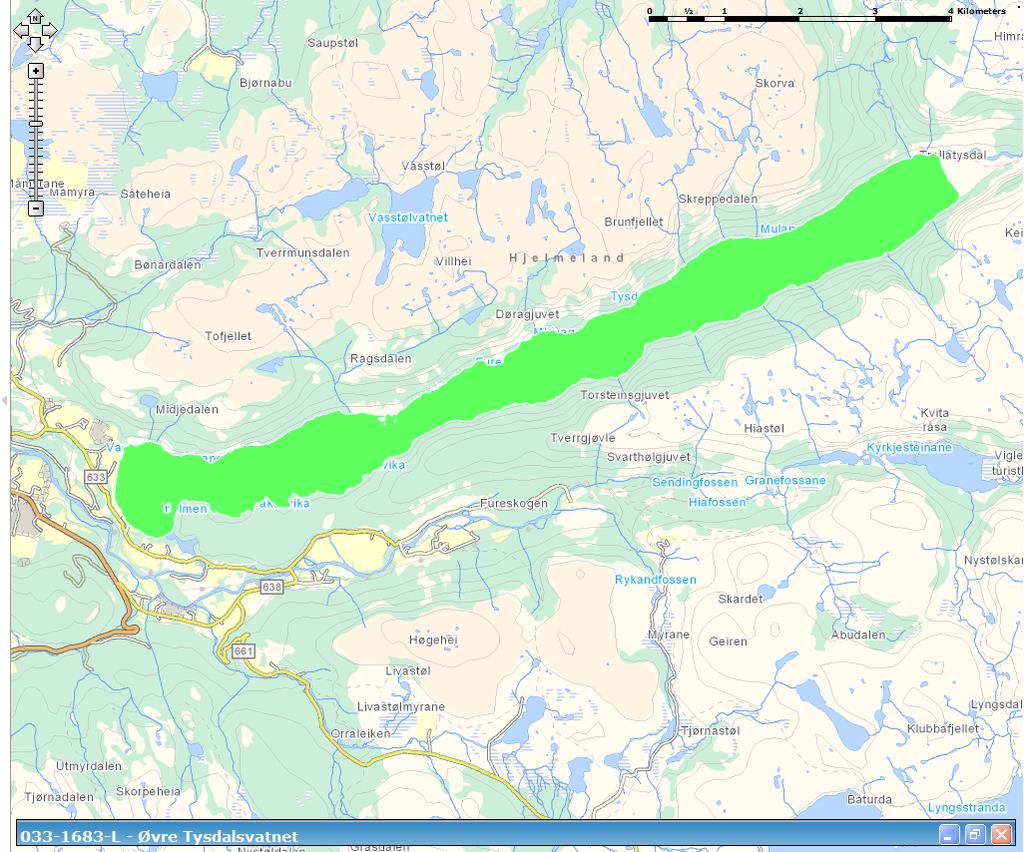 Øvre Tysdalsvatnet (033-1683-L) Stor, svært kalkfattig, klar, dyp (innsjø) God (påvirkningsanalyse) - Overvåkingsdata mm: Merknader: