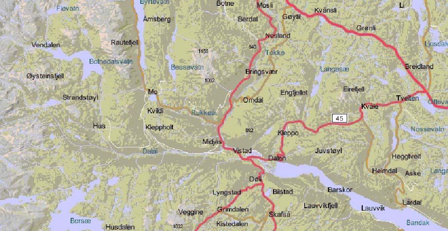 1. LOKALISERING Haugehåtveit nedre ligg i dalsida vest for elva Tokke i Tokke kommune i Telemark (Figur 1-1). Haugehåtveit nedre Figur 1-1 Lokalisering av Haugehåtveit nedre.