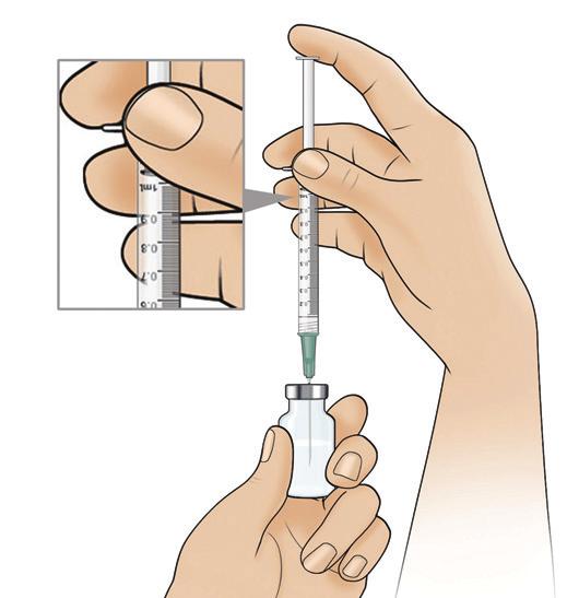 Klargjøring for injeksjon Du er nå klar til å forberede injeksjonen av ILARIS 14. Vask gummiproppen på hetteglasset med ILARIS oppløsningen med en ny spritkompress. 15.