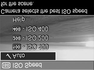 ISO speed (ISO jautrumas) PASTABA Šis nustatymas negalioja, kai filmuojate. Šis nustatymas nustato kameros jautrum šviesai.