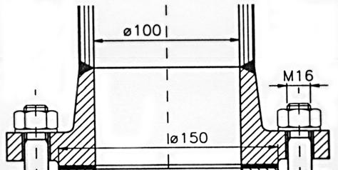 OPPGAVE 8 Figuren under viser en flenskopling på en trykkluftledning. Nominelt trykk i røret er 16bar, og det kan oppstå trykkstøt på opptil 30%. Mellom flensene er det en pakning (Ø150 / Ø100).
