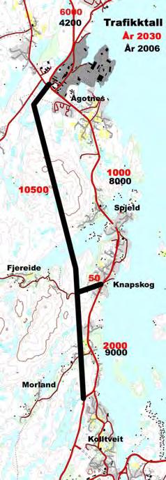 Fastlandssambandet Sotra - Bergen Trafikkprognose (ÅDT) for år 2030 i 0-alt.