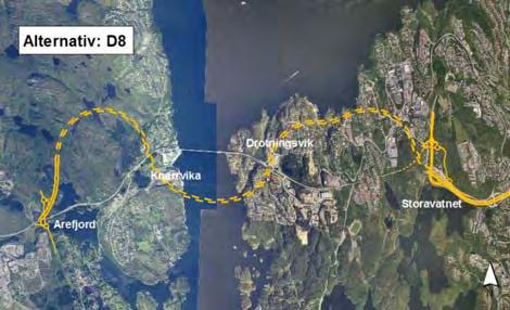 Prinsipp 3 er det to alternativ Ny veg Straume Tellnes med dagsone forbi Fjell gard, undersjøisk tunnel Tellnes Birkelandskrysset