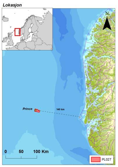 Figur 5.1 Lokasjon til brønn Prince i PL027. 5.2.2 Oljens egenskaper Både levetid til olje på sjø, grad av nedblanding i vannmassene og de tilhørende potensielle miljøeffektene vil avhenge av oljetype.